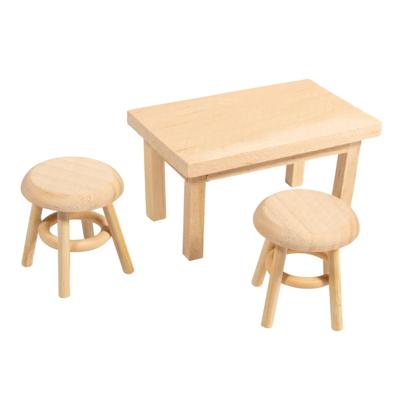 Holz Mini Tisch mit 2 Hockern Set