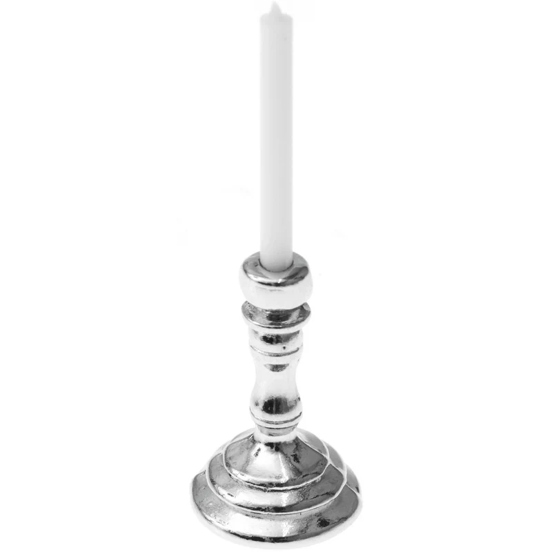 Miniatur Kerzenhalter Silber mit weißer Kerze 2er Set