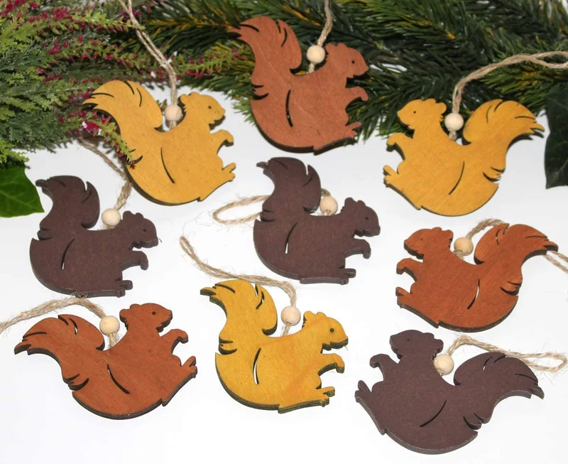 LB H&F 9 x Anhänger Holz Herbstdeko Eichhörnchen Herbst Deko Holz Fensterdeko Hänger