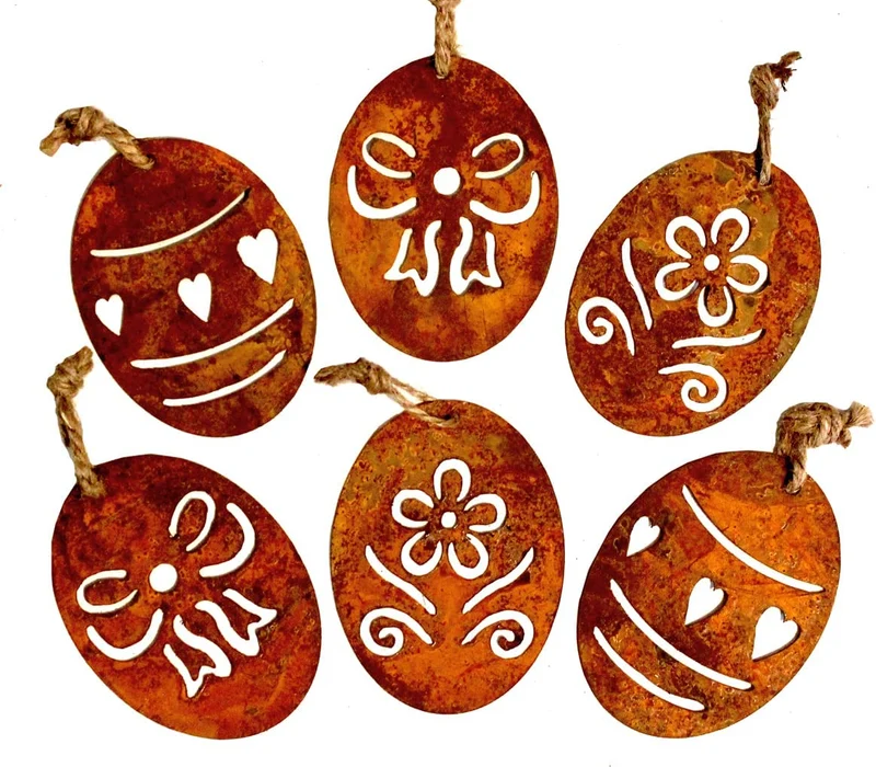 LB H&F 6er Set Osterei Anhänger Ostereier Rost Ostern Deko Metall zum Hängen …