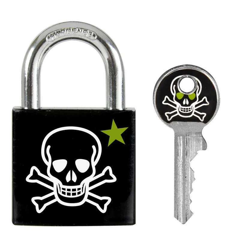 30mm wide solid body padlock; skull printed pattern