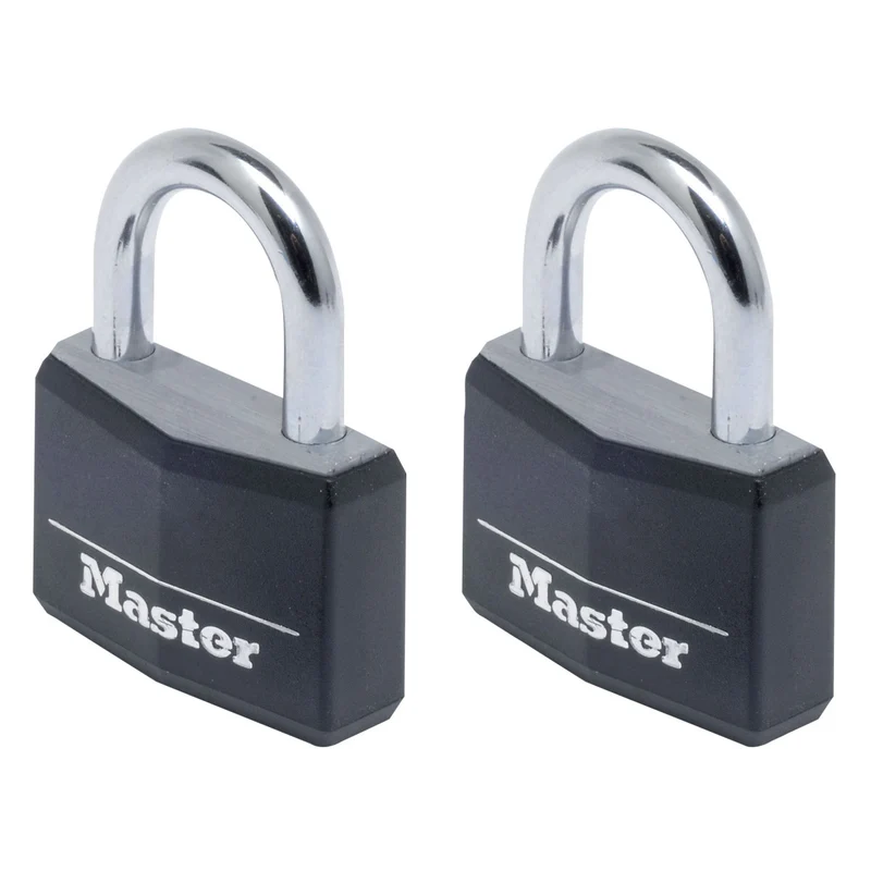 40mm wide covered solid aluminum body padlock; black; 2 pack
