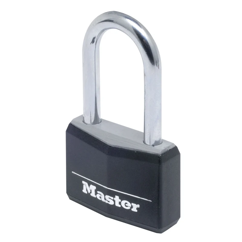 40mm wide covered solid aluminum body padlock with 38mm long shackle; black