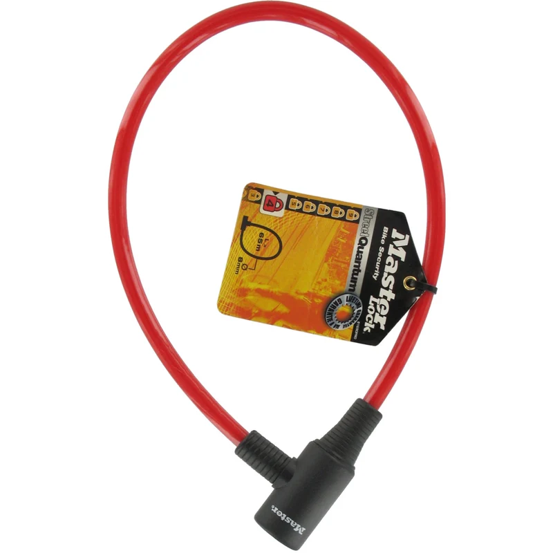 65cm long x 8mm diameter keyed cable lock; assorted colours