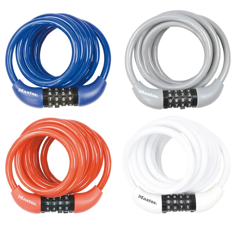 1,8m long x 8mm diameter set your own combination cable lock; assorted colours