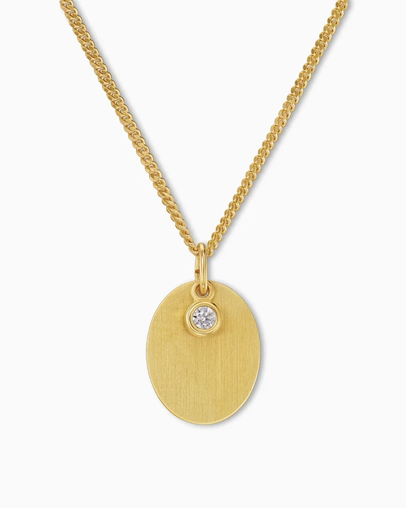Gravurplatten Halskette Anhänger Oval Zirkonia