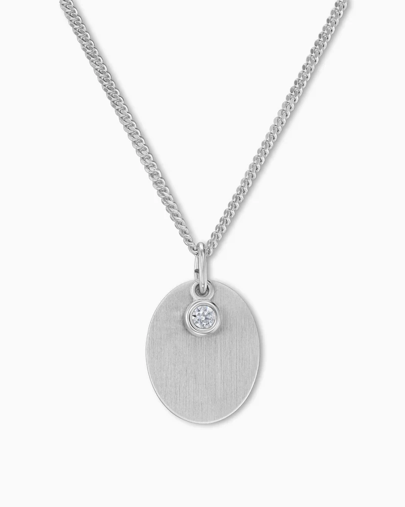 Gravurplatten Halskette Anhänger Oval Zirkonia