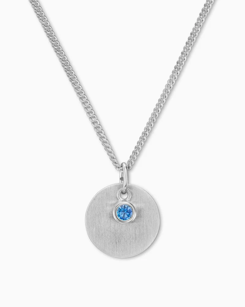Gravurplatten Anhänger Halskette Zirkonia Blau 12mm
