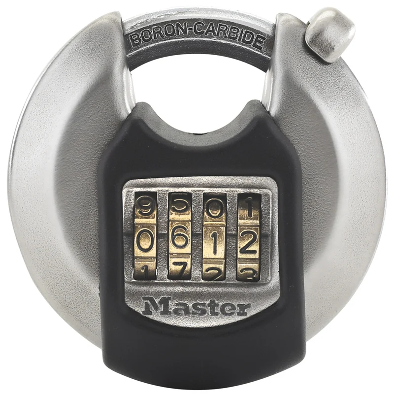 70mm wide Excell® zinc discus padlock with shrouded shackle; set your own combination