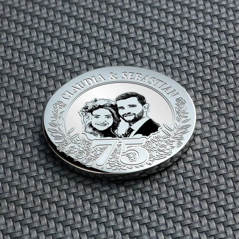 75. Jahrestag Geschenk: Kronjuwelenhochzeit Personalisierte Münze | 75 Jahre verheiratet Geschenk