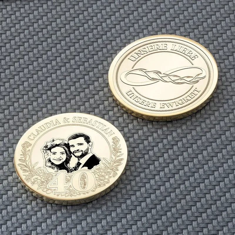 40. Jahrestag Geschenk: Rubinhochzeit Personalisierte Münze | 40 Jahre verheiratet Geschenk