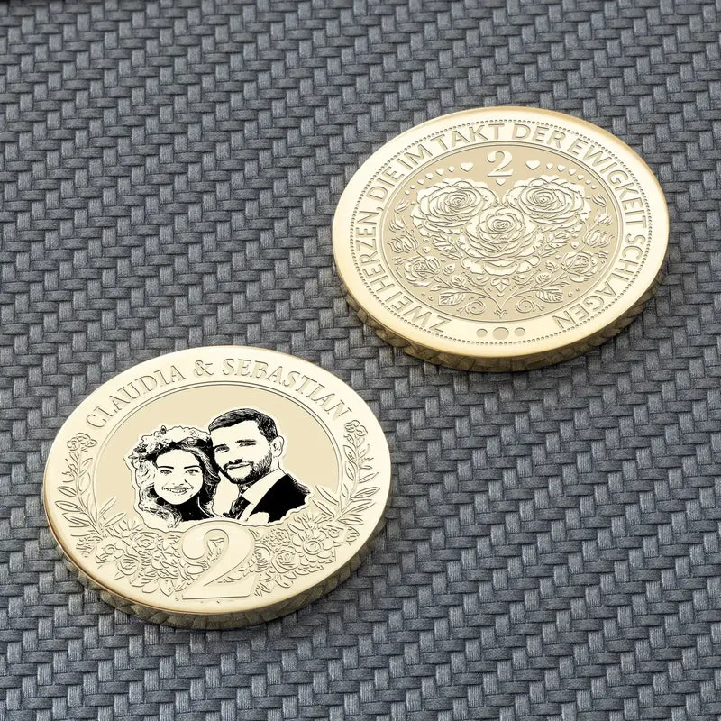 2. Hochzeitstag Geschenk: Personalisierte Baumwollhochzeit-Münze | Geschenk zum 2. Hochzeitstag
