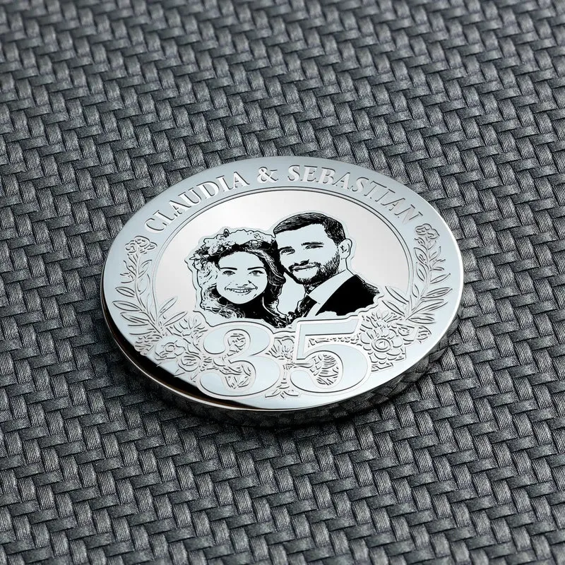 35. Jahrestag Geschenk: Leinenhochzeit Personalisierte Münze | 35 Jahre verheiratet Geschenk