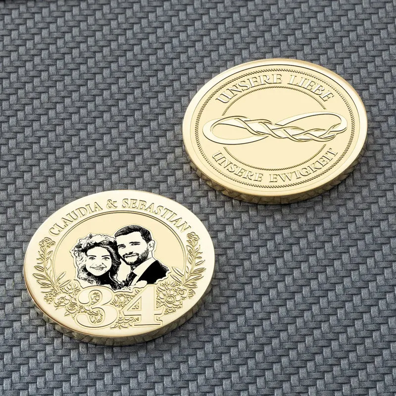 34. Jahrestag Geschenk: Amberhochzeit Personalisierte Münze | 34 Jahre verheiratet Geschenk