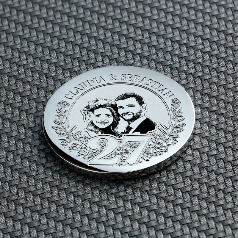 27. Jahrestag Geschenk: Mahagonihochzeit Personalisierte Münze | 27 Jahre verheiratet Geschenk