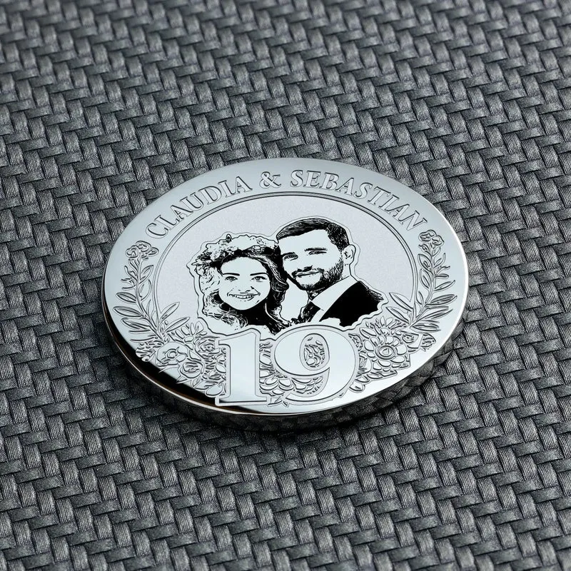 19. Jahrestag Geschenk: Perlmutthochzeit Personalisierte Münze | 19 Jahre verheiratet Geschenk