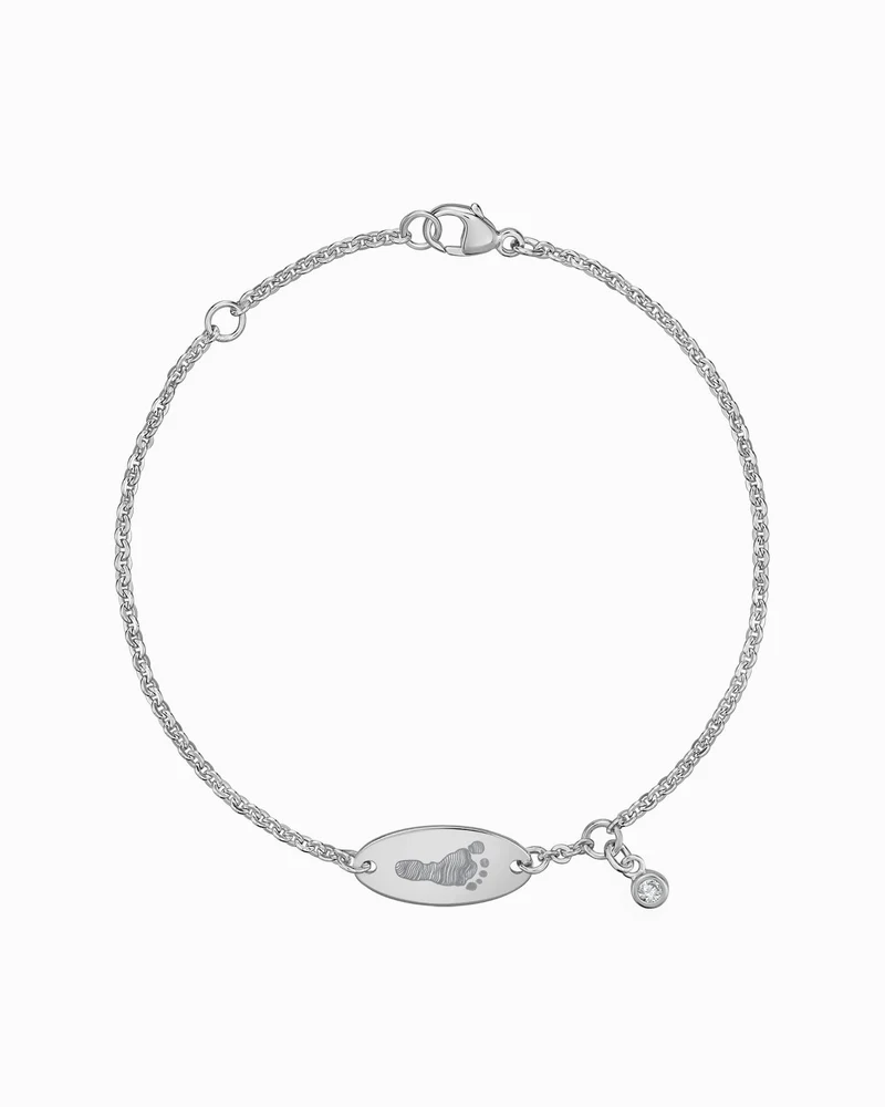 Fußabdruck Gravurarmband Gravurplatte Oval Zirkonia
