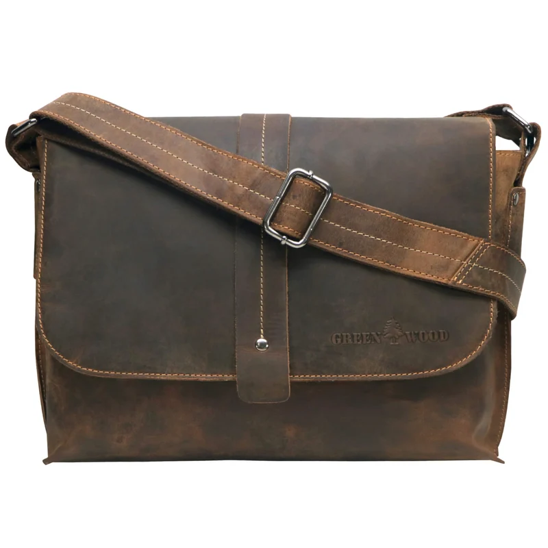 Chris Ledertasche Herren Umhängetasche Breiter Gurt Damen 13,3 Zoll