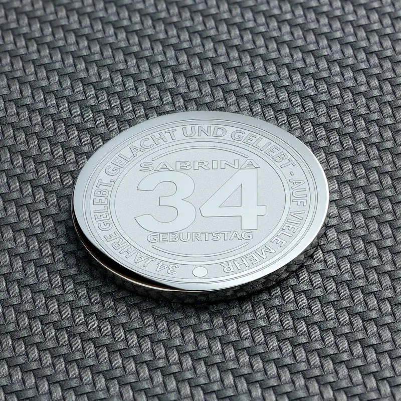 Einzigartiges Geburtstagsgeschenk: Personalisierte Geburtstagsmünze zum 34. Geburtstag
