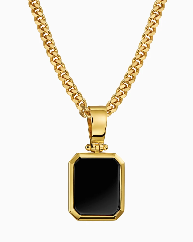 Onyx Oktagon Gravurplatte Halskette