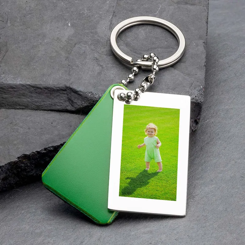 Schlüsselanhänger mit Foto und Gravur in Grünem Leder