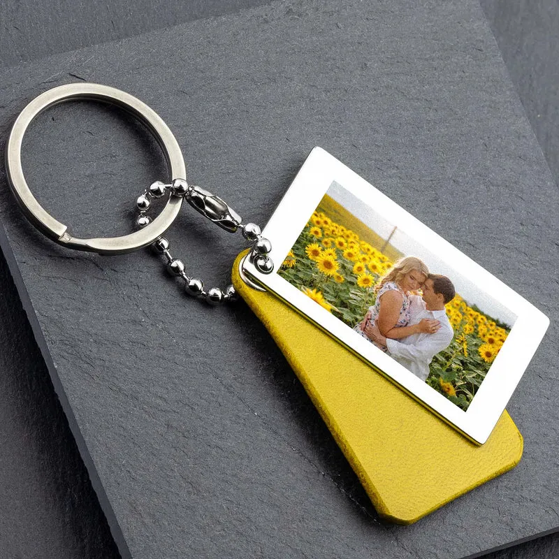 Gelber Leder Schlüsselanhänger mit Foto und Gravur