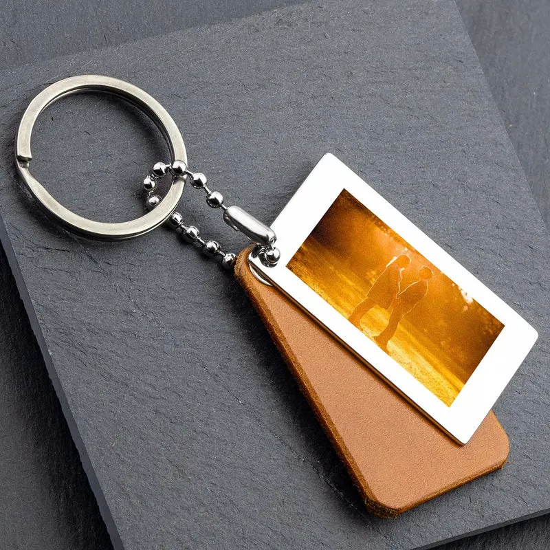 Personalisierte Schlüsselanhänger mit Foto - Cognac-Leder