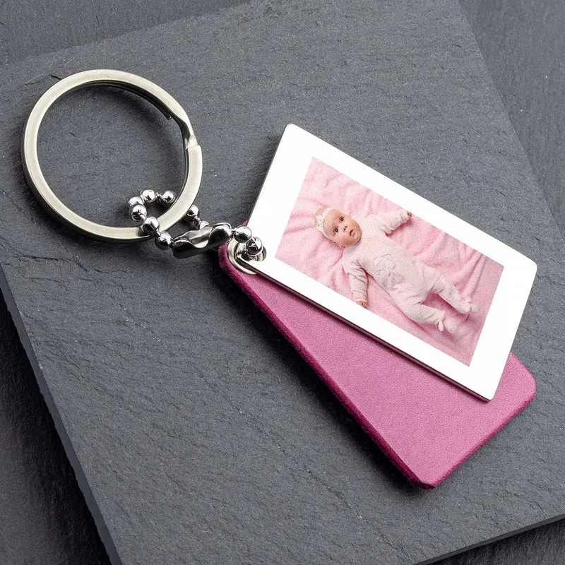 Rosa Leder Schlüsselanhänger mit Foto und Gravur