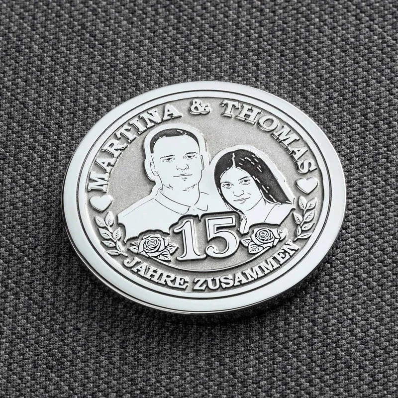 15. Hochzeitstag Geschenk – personalisierte Münze zur Kristallhochzeit