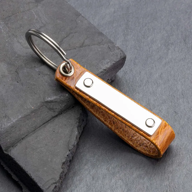 Personalisierter Badalassi Carlo Cognac Leder Schlüsselanhänger