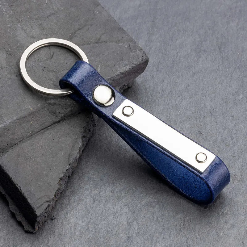 Personalisierter Schlüsselanhänger aus Blau Leder