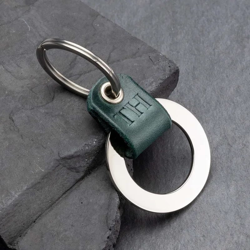 Premium Schlüsselanhänger Dunkel Grün Leder mit Personalisiertem Monogramm