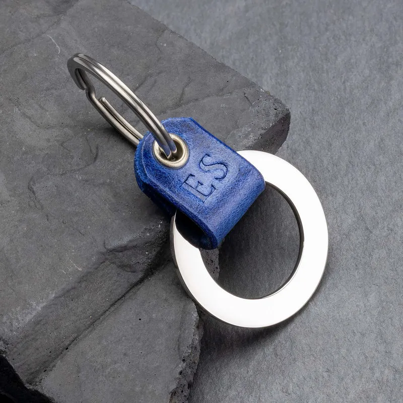 Blauer Leder Monogramm-Schlüsselanhänger - Personalisierte Perfektion