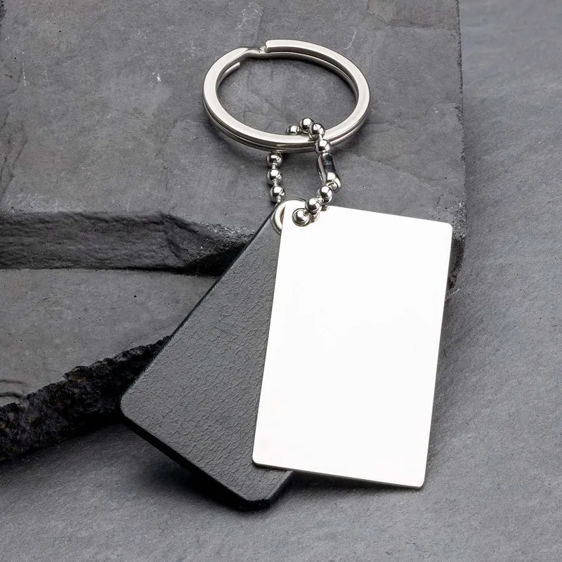 Schwarz Leder Personalisierter Schlüsselanhänger mit Gravur