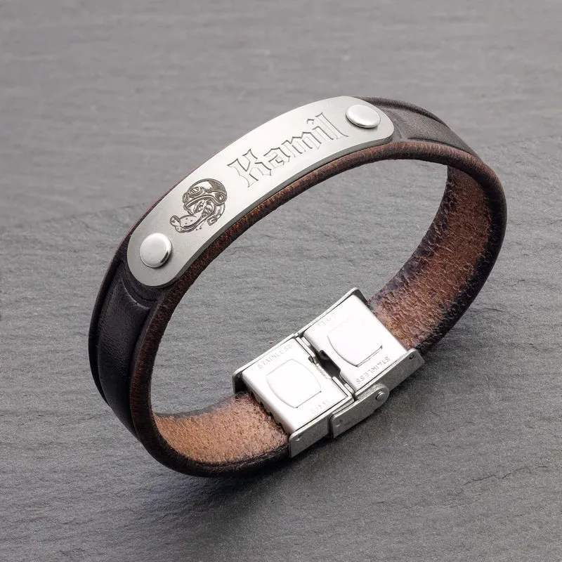 Braun Leder Personalisiertes Herren Armband mit Gravur