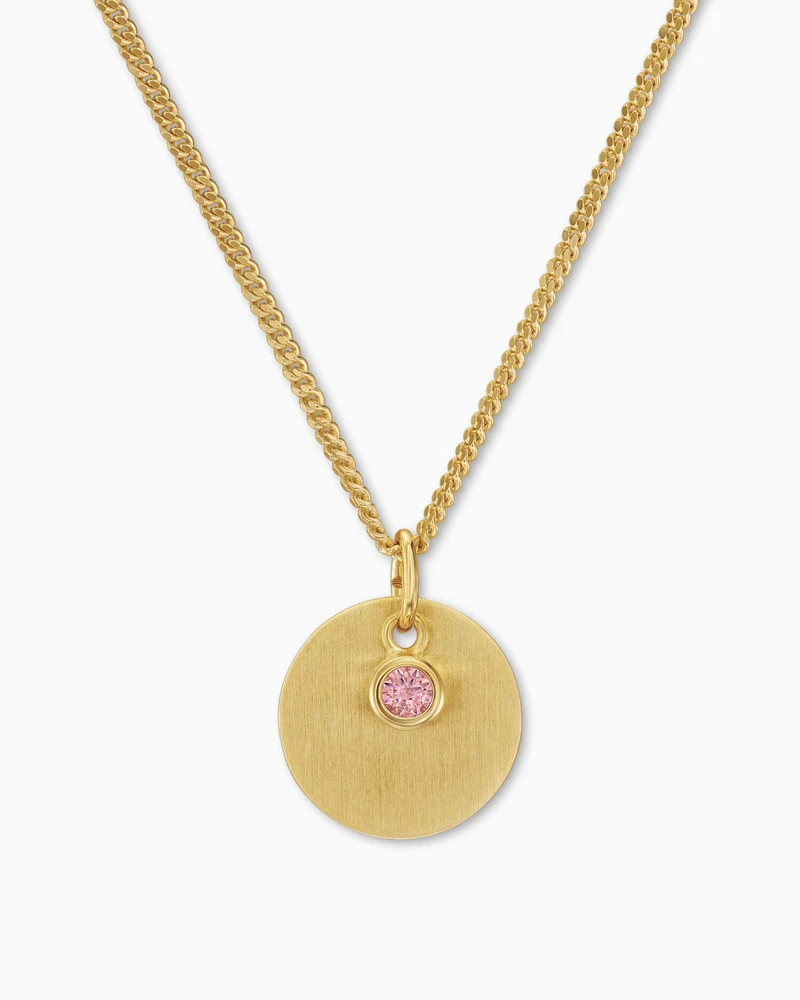 Gravurplatten Anhänger Halskette Zirkonia Pink 12mm