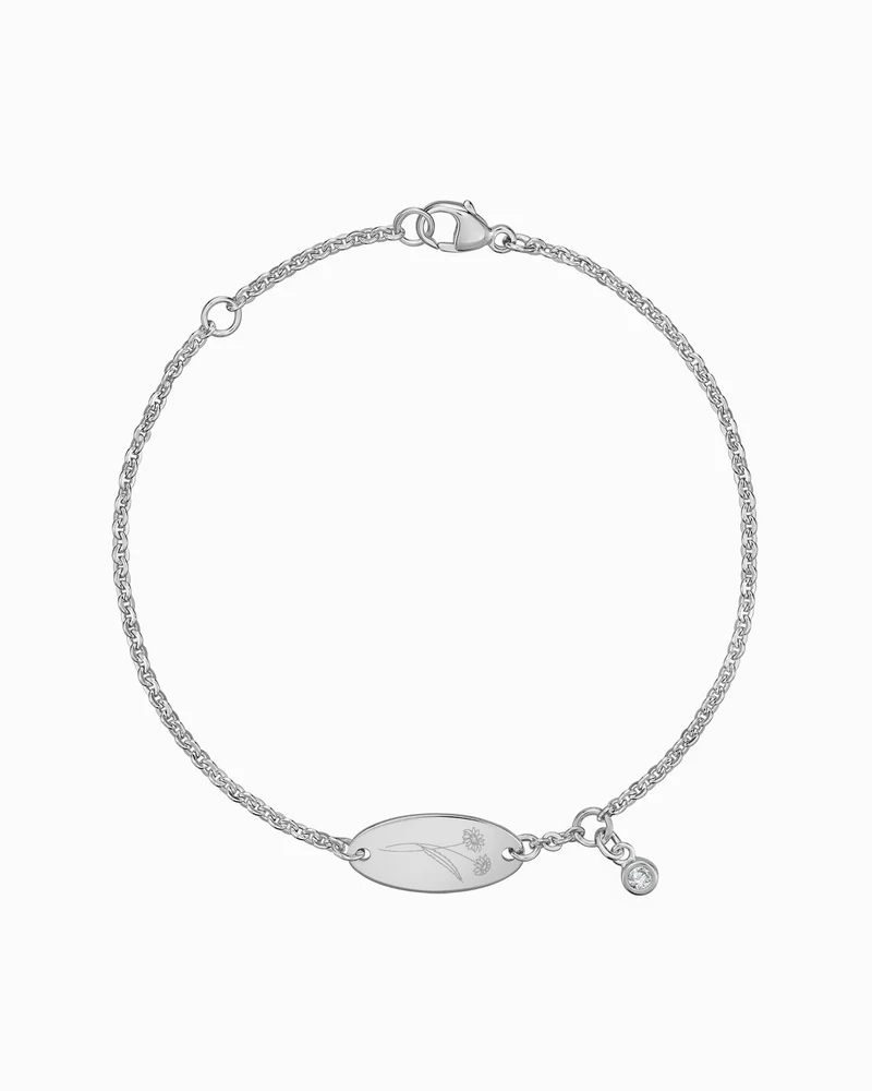 Geburtsblume Gravurarmband Gravurplatte Oval Zirkonia