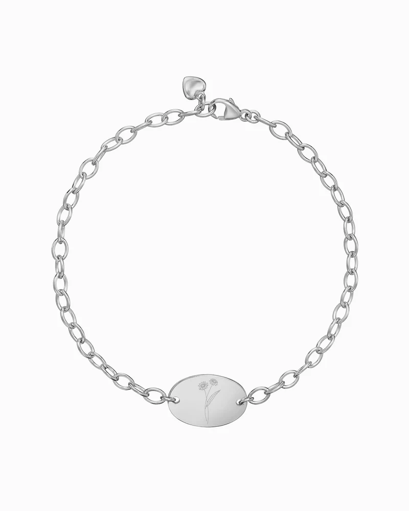 Geburtsblume Gravurarmband Gravurplatte Oval