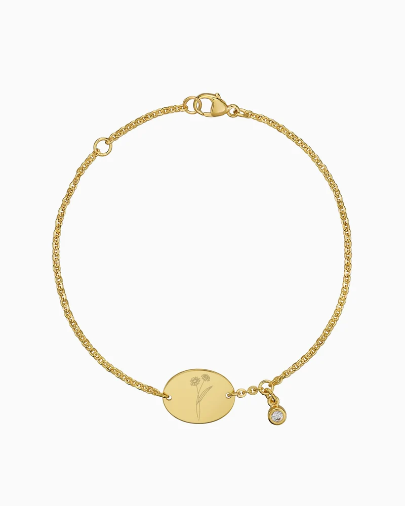 Geburtsblume Gravurarmband Gravurplatte Oval Zirkonia