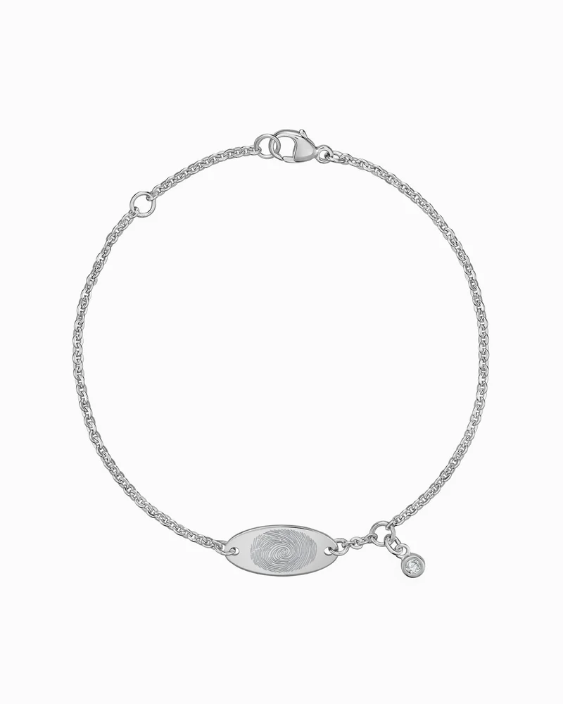 Fingerabdruck Gravurarmband Gravurplatte Oval Zirkonia