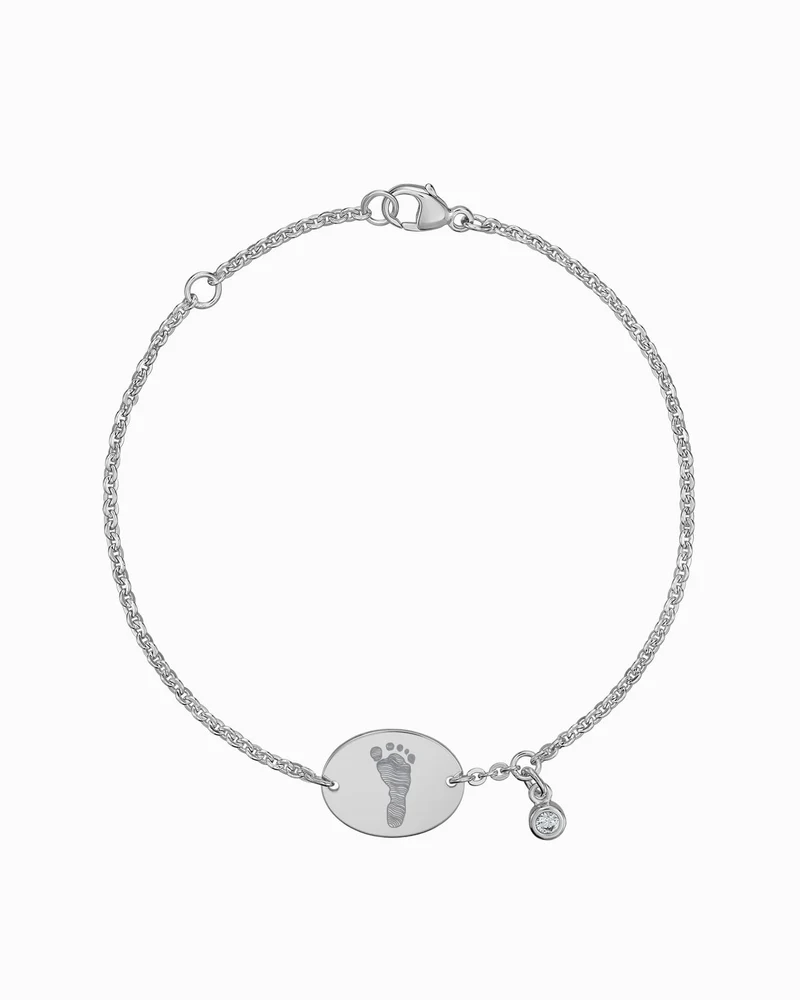 Fußabdruck Gravurarmband Gravurplatte Oval Zirkonia