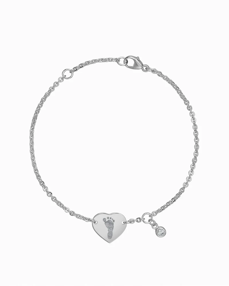 Fußabdruck Gravurarmband Gravurplatte Herz Zirkonia
