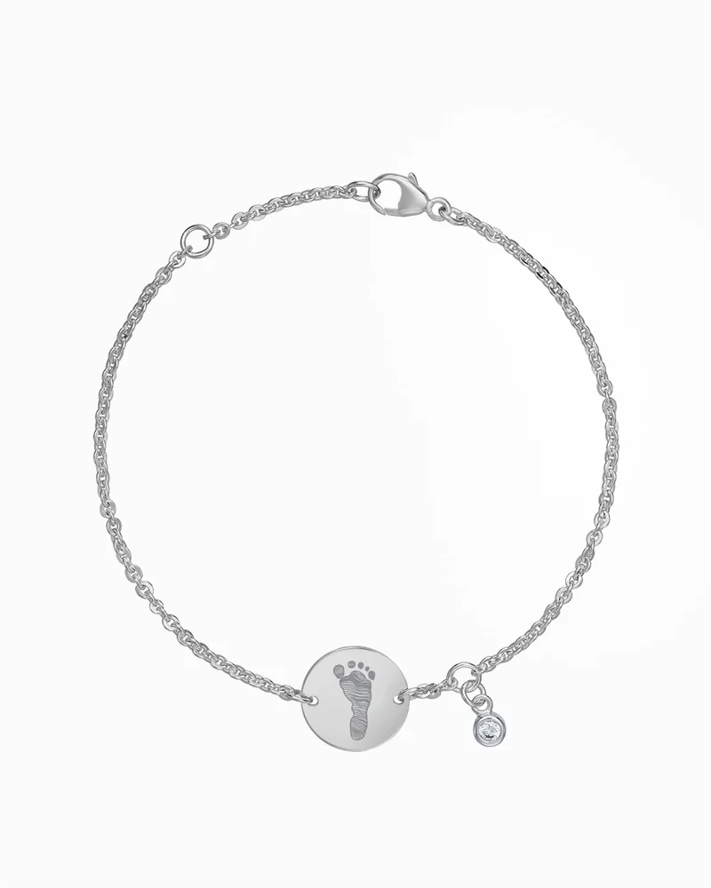 Fußabdruck Gravurarmband Gravurplatte Rund Zirkonia