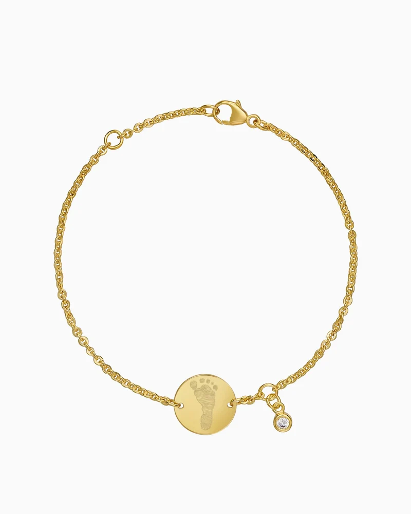 Fußabdruck Gravurarmband Gravurplatte Rund Zirkonia