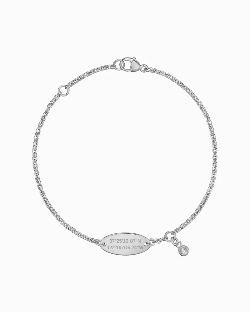 Koordinaten Gravurarmband Gravurplatte Oval Zirkonia