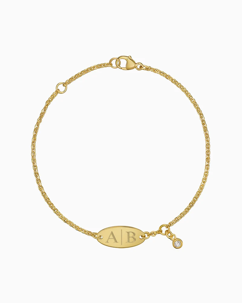 Initialen Gravurarmband Gravurplatte Oval Zirkonia