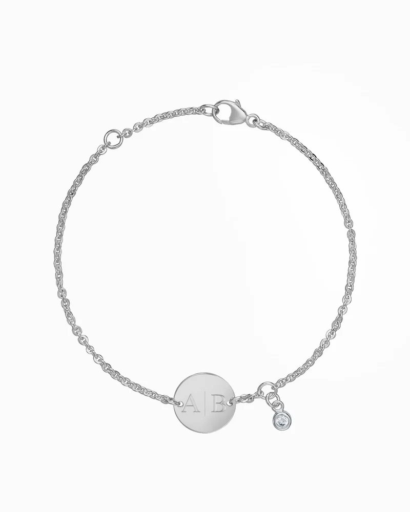 Initialen Gravurarmband Gravurplatte Rund Zirkonia