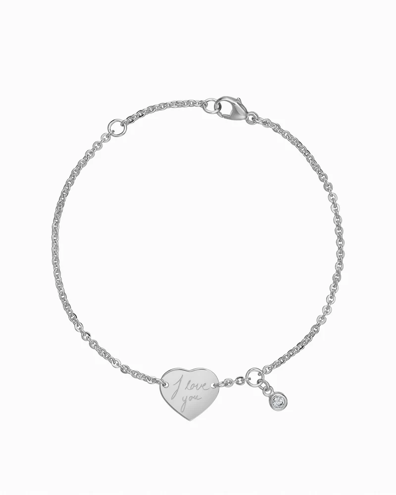 Handschrift Upload Gravurarmband Gravurplatte Herz Zirkonia