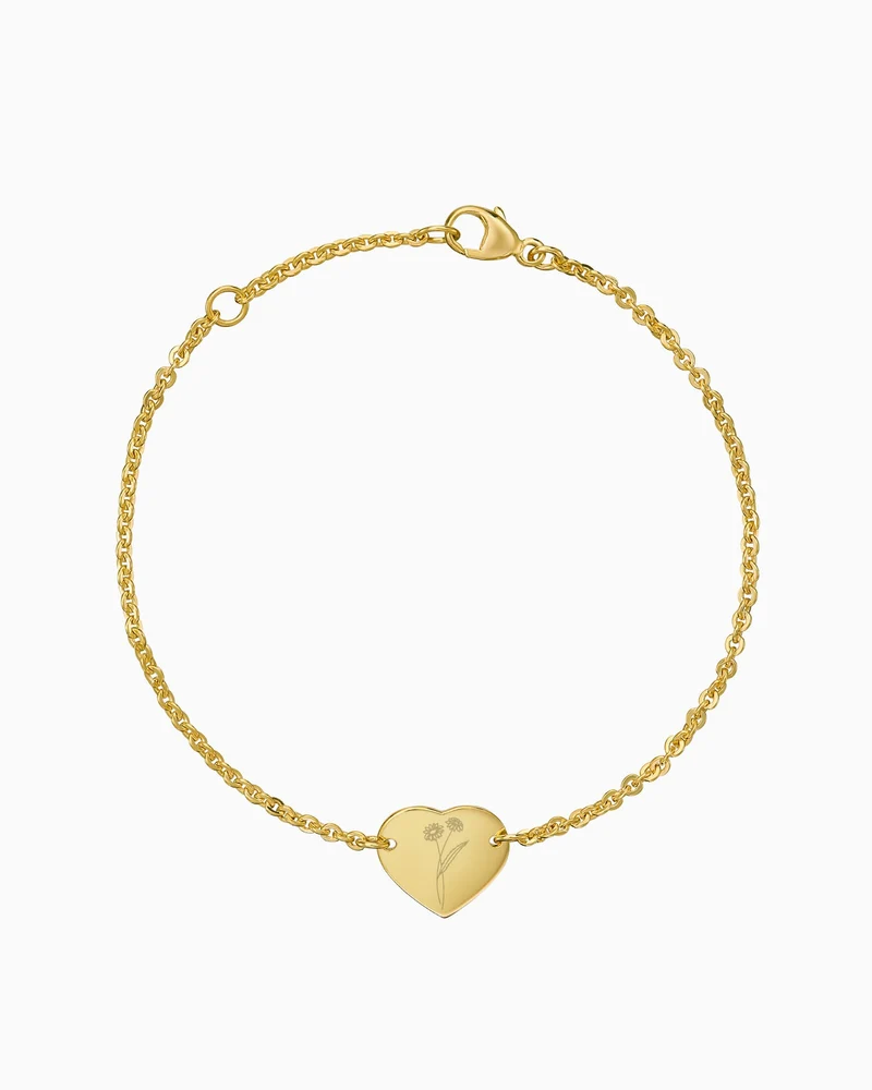 Geburtsblume Gravurarmband Gravurplatte Herz