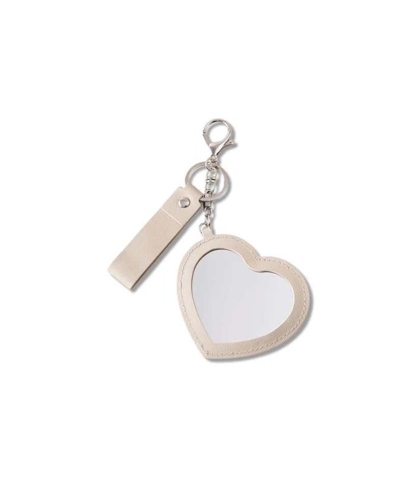 Taschenanhänger, Herz mit Spiegel, Beige, 9 x 17.3 cm